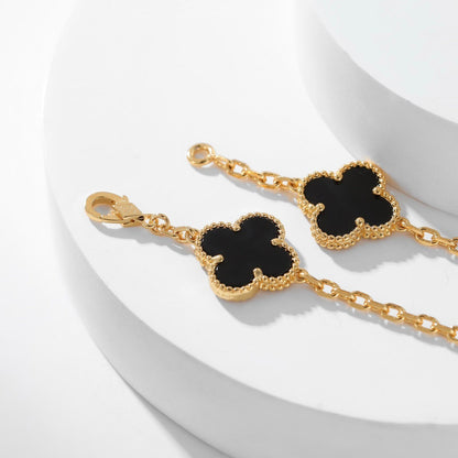 [Elitejewels]CLOVER 10 MOTIFS ONYX NECKLACE