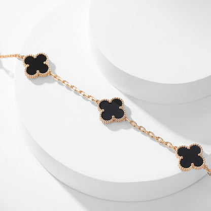 [Elitejewels]CLOVER 10 MOTIFS ONYX NECKLACE