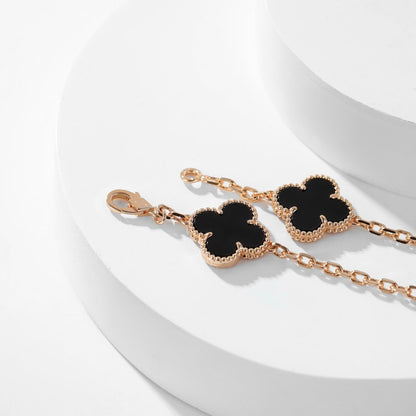 [Elitejewels]CLOVER 10 MOTIFS ONYX NECKLACE