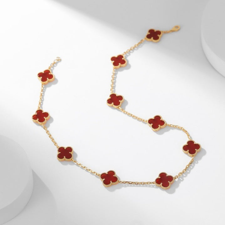 [Elitejewels]CLOVER 10 MOTIFS CARNELIAN NECKLACE