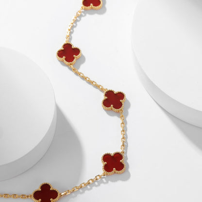 [Elitejewels]CLOVER 10 MOTIFS CARNELIAN NECKLACE