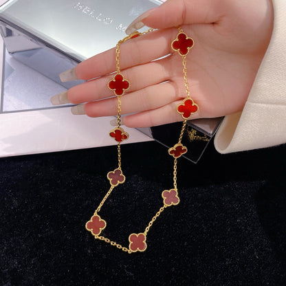 [Elitejewels]CLOVER 10 MOTIFS CARNELIAN NECKLACE