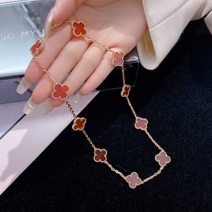 [Elitejewels]CLOVER 10 MOTIFS CARNELIAN NECKLACE