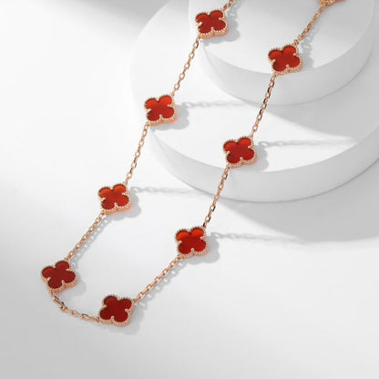 [Elitejewels]CLOVER 10 MOTIFS CARNELIAN NECKLACE