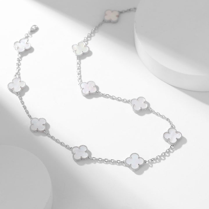 [Elitejewels]CLOVER 10 MOTIFS WHITE MOTHER OF PEARL NECKLACE