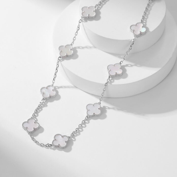 [Elitejewels]CLOVER 10 MOTIFS WHITE MOTHER OF PEARL NECKLACE