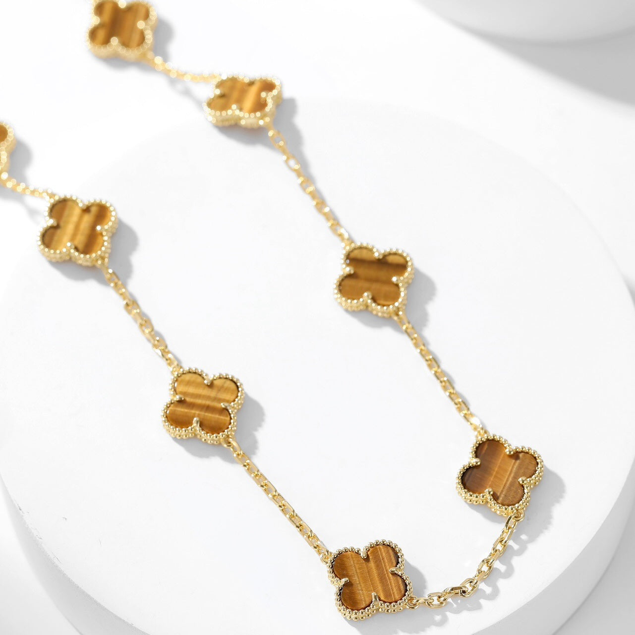 [Elitejewels]CLOVER 10 MOTIFS TIGER EYE NECKLACE