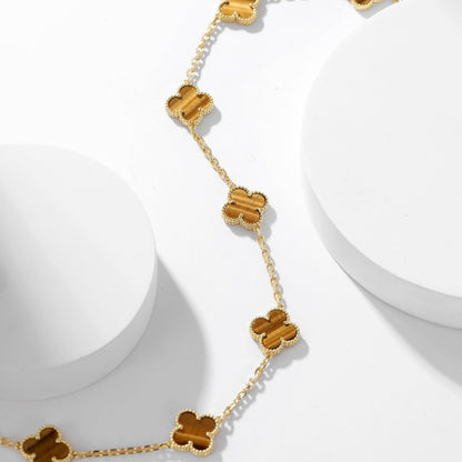 [Elitejewels]CLOVER 10 MOTIFS TIGER EYE NECKLACE