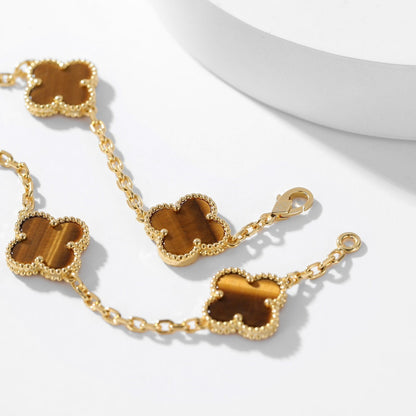 [Elitejewels]CLOVER 10 MOTIFS TIGER EYE NECKLACE