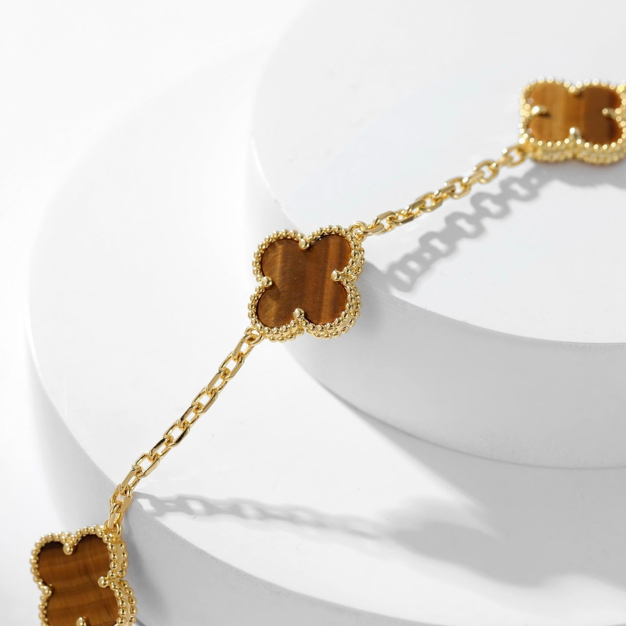 [Elitejewels]CLOVER 10 MOTIFS TIGER EYE NECKLACE