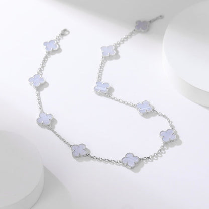 [Elitejewels]CLOVER 10 MOTIFS PURPLE CHALCEDONY NECKLACE