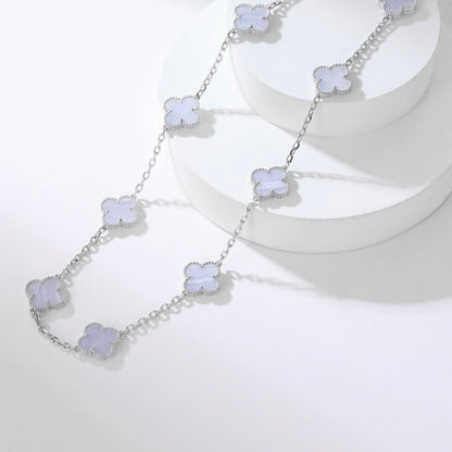 [Elitejewels]CLOVER 10 MOTIFS PURPLE CHALCEDONY NECKLACE