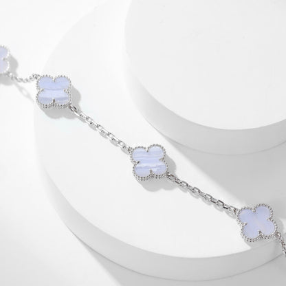 [Elitejewels]CLOVER 10 MOTIFS PURPLE CHALCEDONY NECKLACE