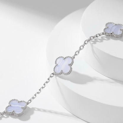 [Elitejewels]CLOVER 10 MOTIFS PURPLE CHALCEDONY NECKLACE