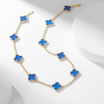 [Elitejewels]CLOVER 10 MOTIFS BLUE AGATE NECKLACE