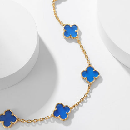 [Elitejewels]CLOVER 10 MOTIFS BLUE AGATE NECKLACE