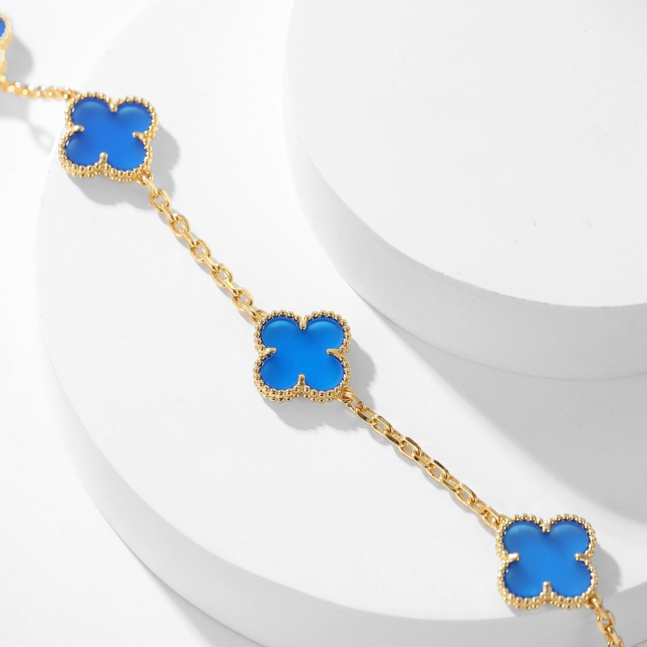 [Elitejewels]CLOVER 10 MOTIFS BLUE AGATE NECKLACE