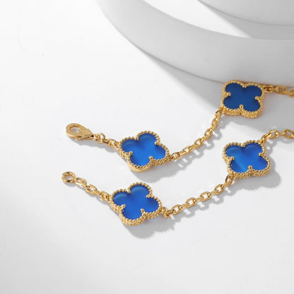 [Elitejewels]CLOVER 10 MOTIFS BLUE AGATE NECKLACE