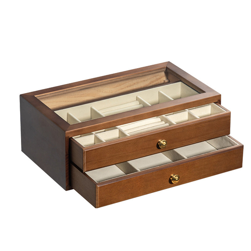 HIGH-GRADE SOLID WOOD JEWELRY BOX TRANSPARENT GLASS STORAGE BOX