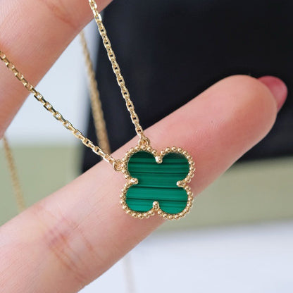 [Elitejewels]CLOVER 15MM MALACHITE SINGLE FLOWER  NECKLACE