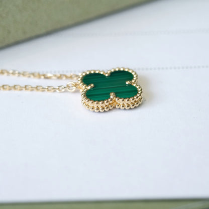 [Elitejewels]CLOVER 15MM MALACHITE SINGLE FLOWER  NECKLACE