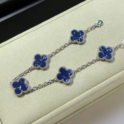 [Elitejewels]CLOVER 5 MOTIF PIETERSITE SILVER BRACELET