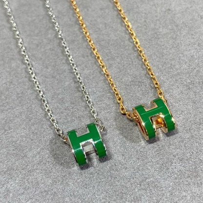 [Elitejewels]POP H グリーンネックレス シルバー&amp;ゴールド