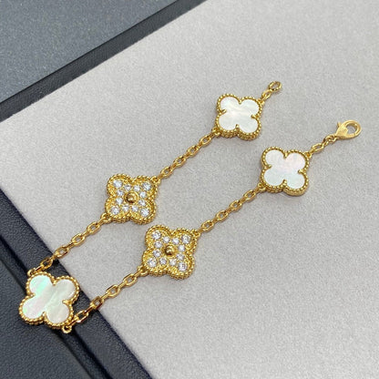 [Elitejewels]CLOVER BRACELET 5 MOTIF WHITE MOP DIAMOND