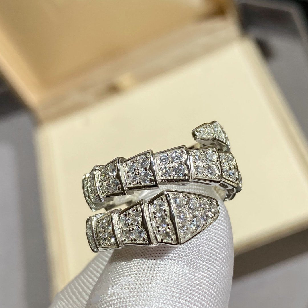 [Elitejewels]SERPENTI DOUBLE RING SILVER DIAMOND PAVED