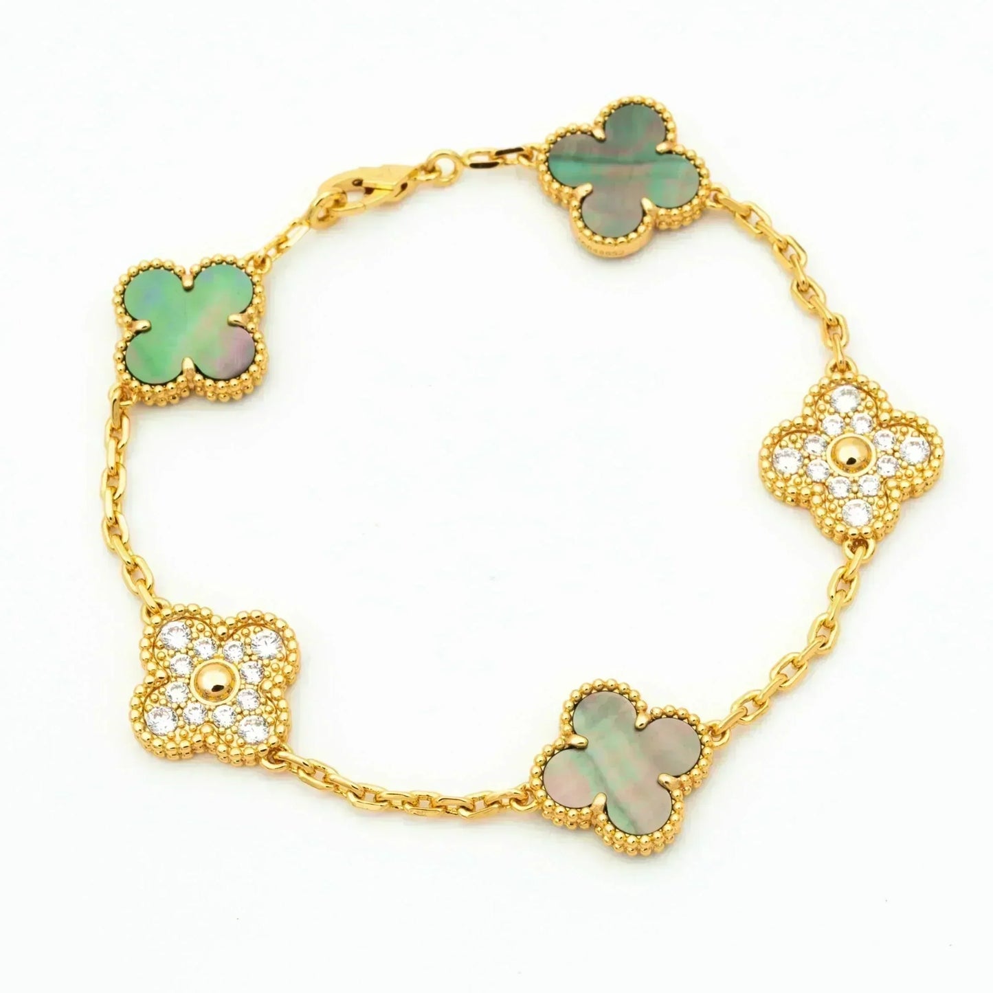 [Elitejewels]CLOVER 5 MOTIV GRAUES MOP DIAMANTARMBAND