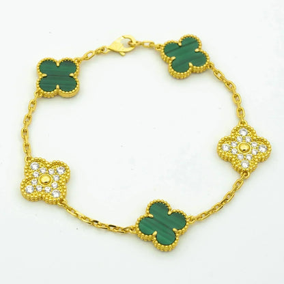 [Elitejewels]CLOVER  5 MOTIF MALACHITE DIAMOND BRACELET