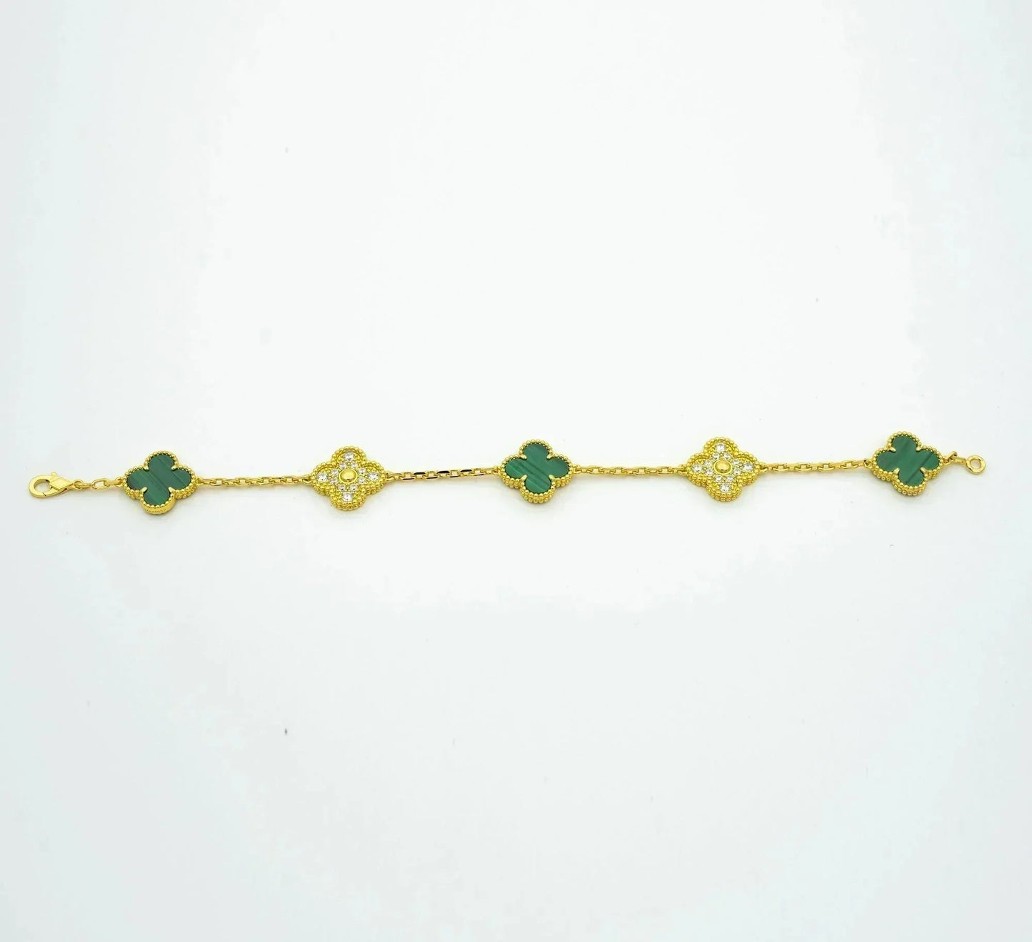 [Elitejewels]CLOVER  5 MOTIF MALACHITE DIAMOND BRACELET