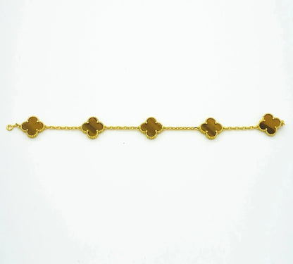 [Elitejewels]CLOVER  5 MOTIFS TIGER EYE BRACELET