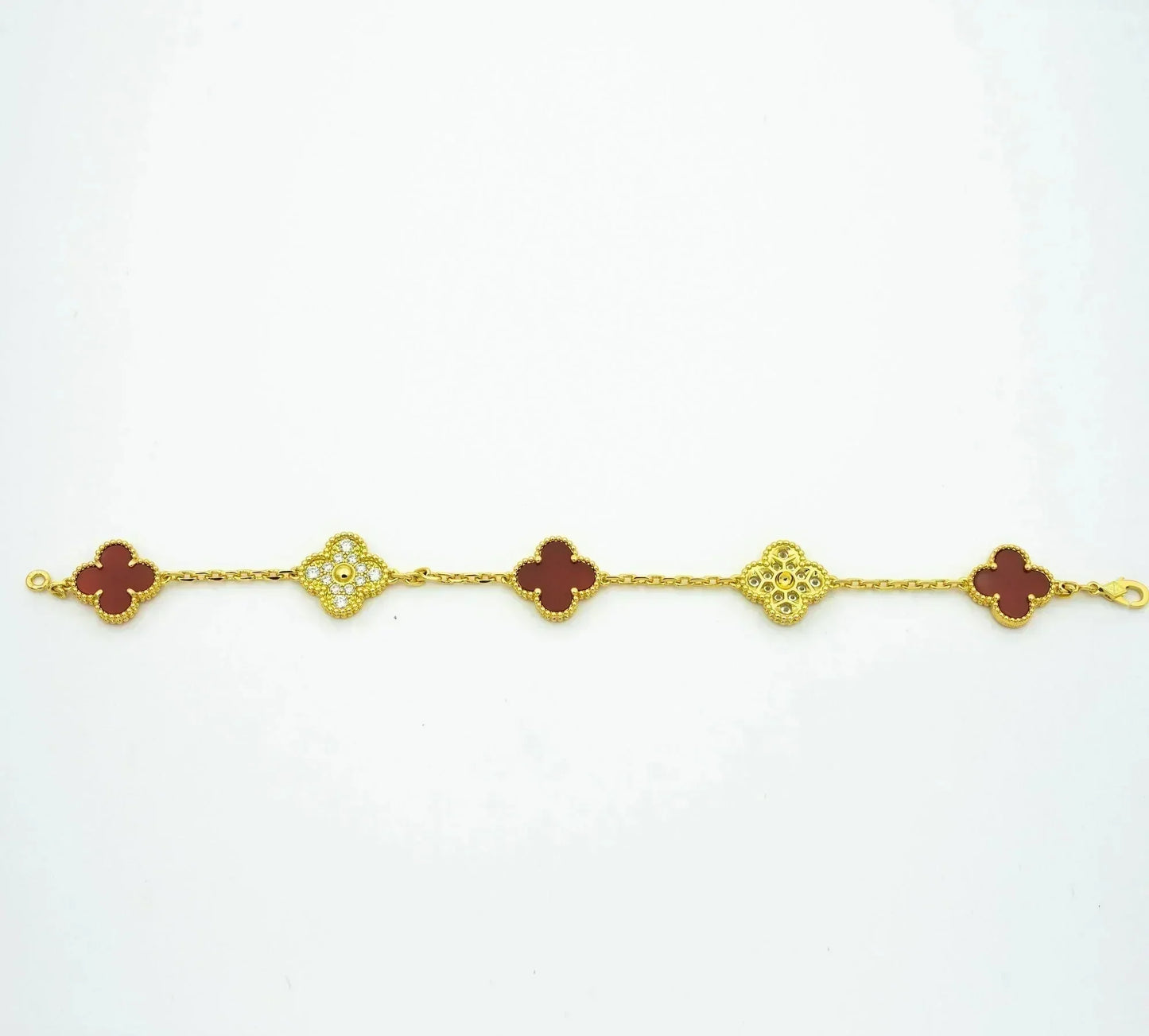 [Elitejewels]CLOVER 5 MOTIFS CARNELIAN DIAMOND BRACELET