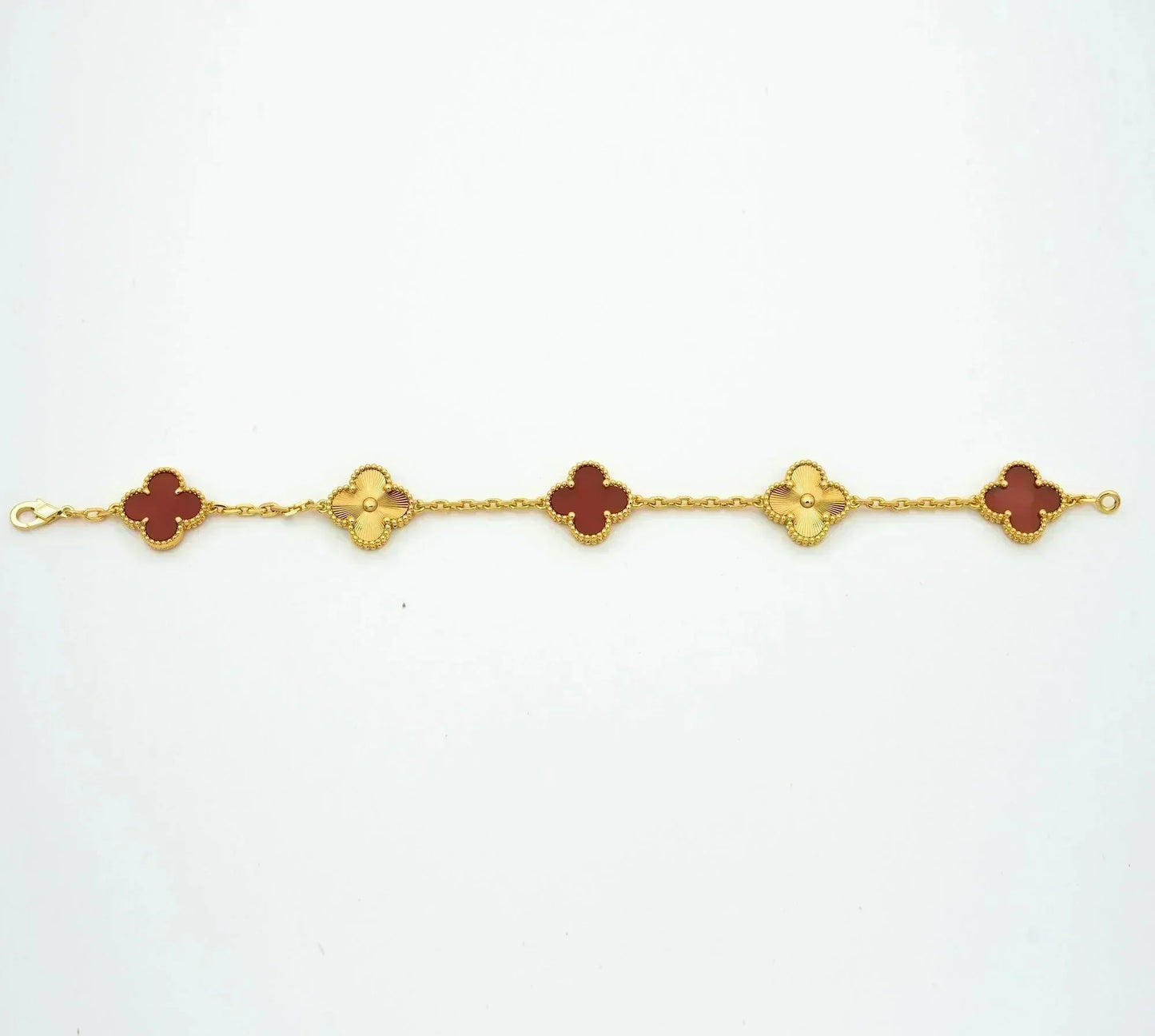 [Elitejewels]CLOVER  5 MOTIFS CARNELIAN GOLD BRACELET