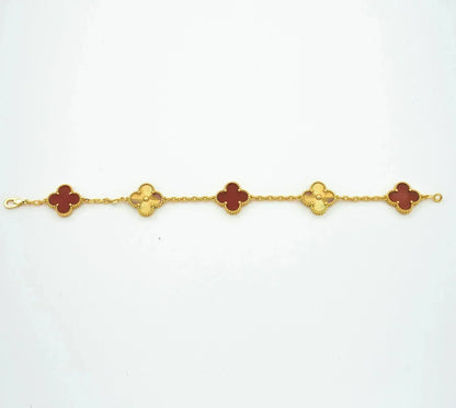 [Elitejewels]CLOVER  5 MOTIFS CARNELIAN GOLD BRACELET