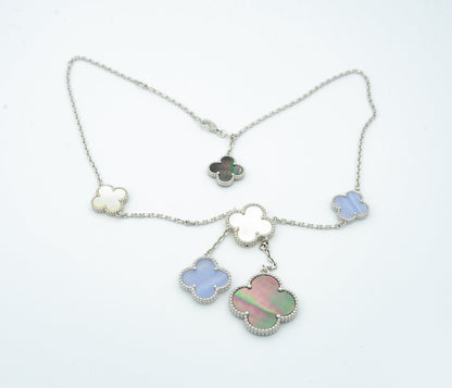 [Elitejewels]CLOVER MOP CHALCEDONY NECKLACE SILVER 6 MOTIF