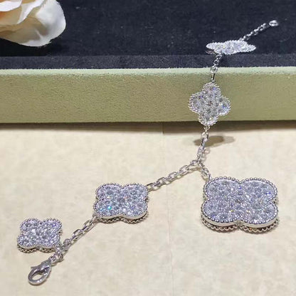 [Elitejewels]CLOVER 6 MOTIFS SILVER DIAMOND BRACELET