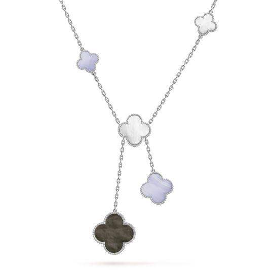 [Elitejewels]CLOVER MOP CHALCEDON HALSKETTE SILBER 6 MOTIV 