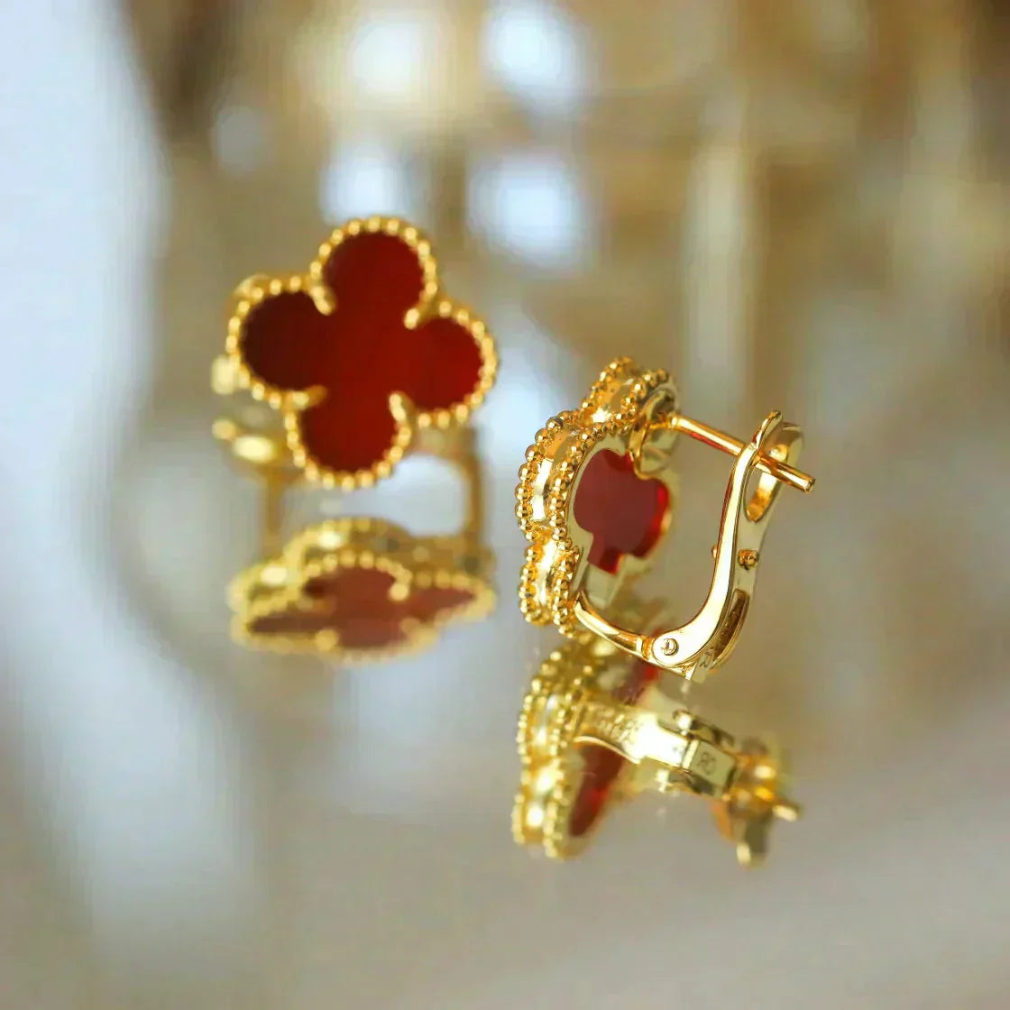 [Elitejewels]CLOVER MEDIUM 1 MOTIFS CARNELIAN  EARRINGS