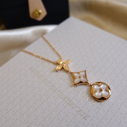 [Elitejewels]COLOR BLOSSOM LARIAT NECKLACE PINK GOLD WHITE MOTHER PEARL AND DIAMOND