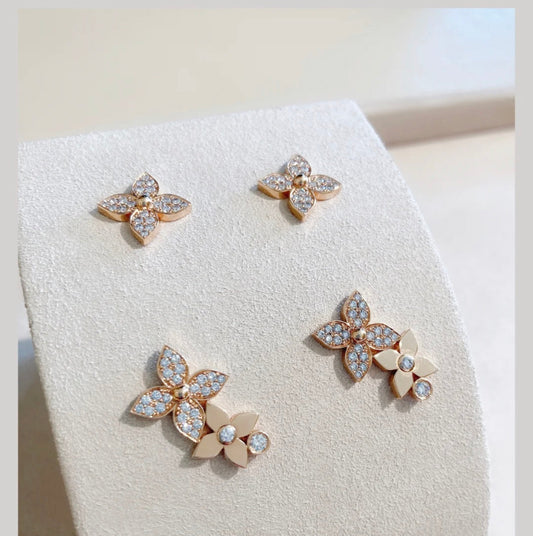 [Elitejewels]STAR BLOSSOM STUD EARRINGS PINK GOLD DIAMONDS