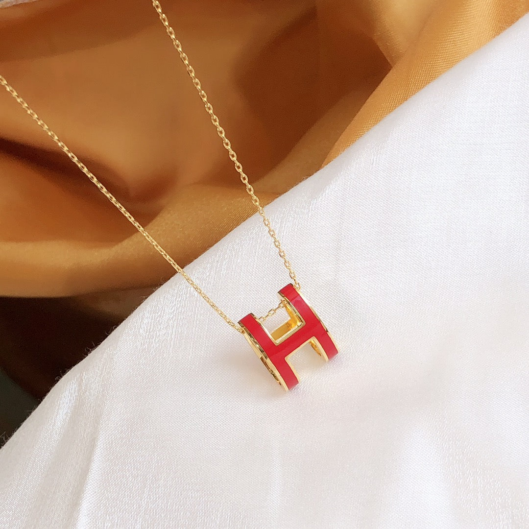 [Elitejewels]HM CLIC レッド エナメル ゴールド ネックレス