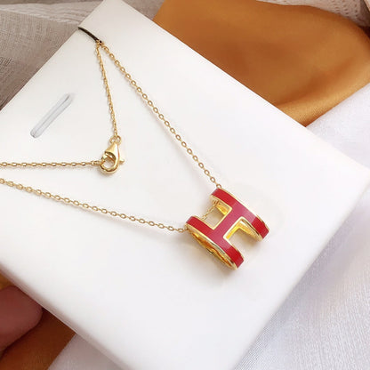 [Elitejewels]HM CLIC RED ENAMEL GOLD NECKLACE