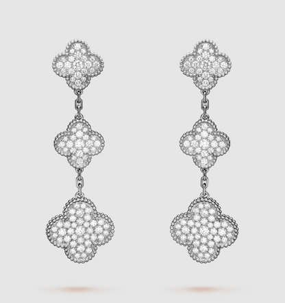 [Elitejewels]CLOVER 3 MOTIF DIAMOND SILVER DROP EARRINGS