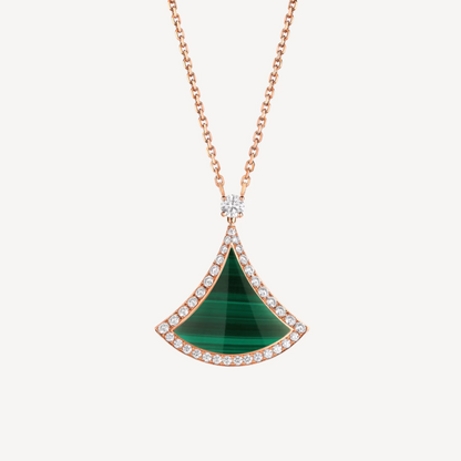 [Elitejewels]DREAM MALACHITE DIAMOND PAVED PINK GOLD NECKLACE