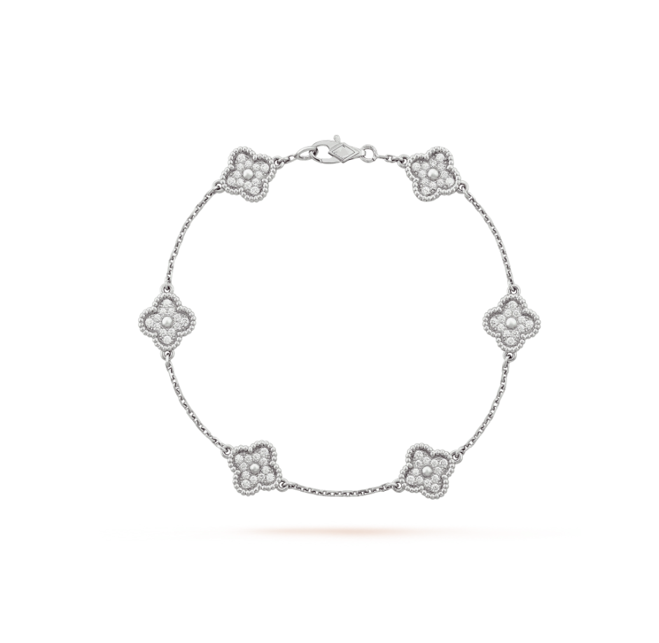 [Elitejewels]CLOVER 6 MOTIF SILVER DIAMOND BRACELET