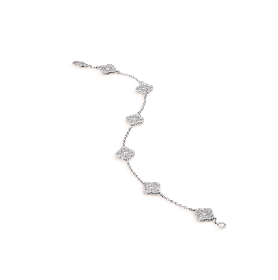 [Elitejewels]CLOVER 6 MOTIF SILVER DIAMOND BRACELET