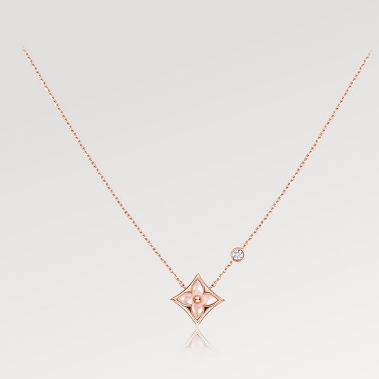 [Elitejewels]STAR PINK MOP 1 DIAMOND PINK GOLD NECKLACE