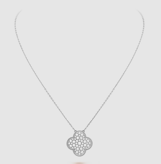 [Elitejewels]CLOVER 25MM GROßER ANHÄNGER MIT DIAMANTEN BESETZT, SILBERKETTE